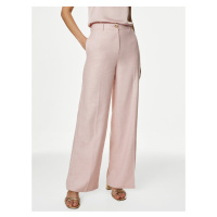 Světle růžové dámské široké kalhoty s příměsí lnu Marks & Spencer