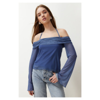 Trendyol Indigo Flare Sleeve Tie Detailed Knitted Blouse