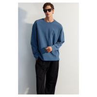 Trendyol Blue Oversize/Wide-Fit Limited Edition 100% Cotton Sweatshirt with Textured Label