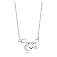 Stříbrný 925 náhrdelník - zavírací špendlík , půlměsíc, hladké srdce, hvězda, zirkony