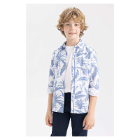 DEFACTO Boy Floral Pattern Linen Look Long Sleeve Shirt