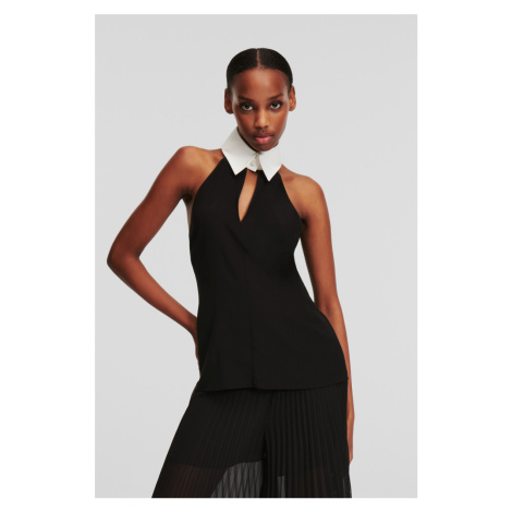 Halenka karl lagerfeld slvless collar & tie top black/white