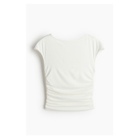 H & M - Nabíraný top's křidélkovým rukávem - bílá