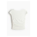 H & M - Nabíraný top's křidélkovým rukávem - bílá