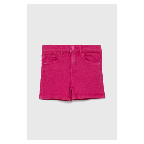 Dětské riflové kraťasy Guess růžová barva, hladké, nastavitelný pas