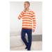 Trendyol Men's Orange-Ecru Striped Polo Neck Regular Fit Knitted Pajama Set