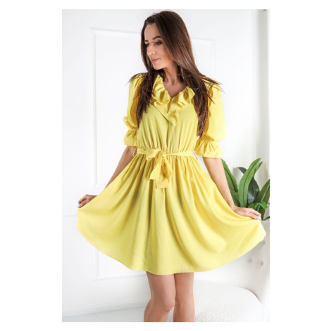 Žluté šaty s nabíranými rukávy 30440 FASARDI