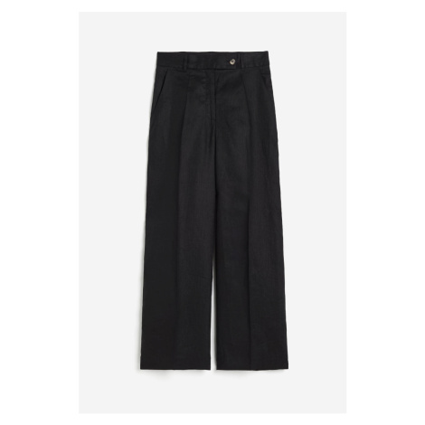 H & M - Elegantní lněné kalhoty - černá H&M