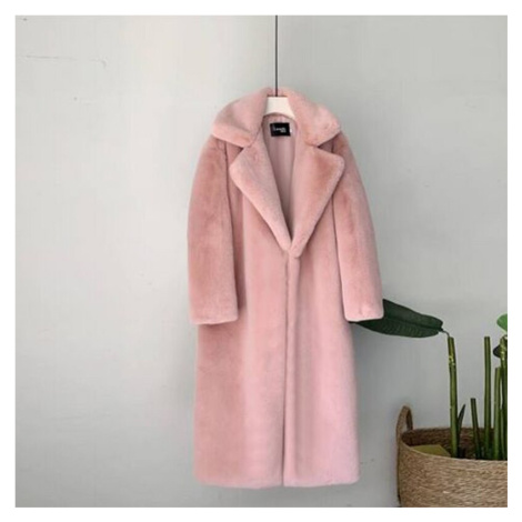 Dlouhý plyšový kabát na knoflíky zimní kožich s límcem a kapsami