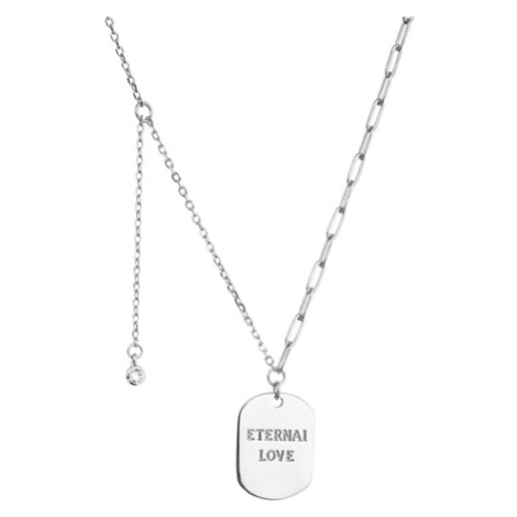 Stříbrný náhrdelník placička ETERNAI LOVE a přívěsek s mini zirkonkem 12070.1