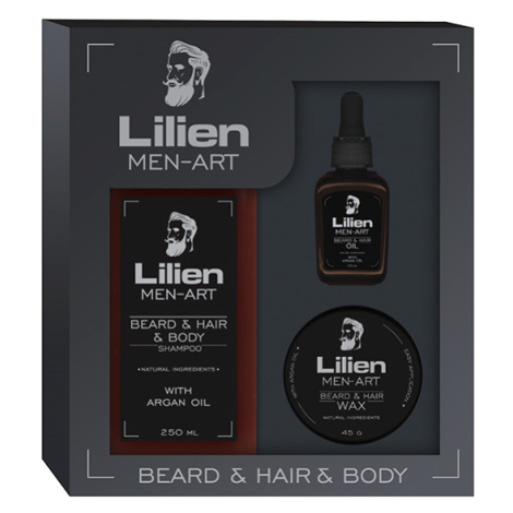 Lilien Men-Art Beard & Hair & Body Black univerzální šampon 250 ml + vyživující olej 50 ml + sty