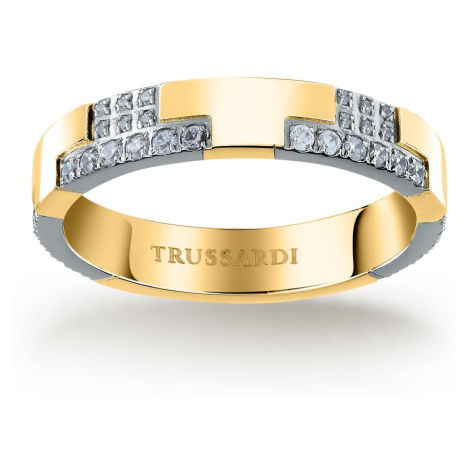 Trussardi Blyštivý bicolor prsten z oceli T-Logo TJAXC39 52 mm