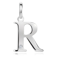 Diamantový přívěsek ze stříbra 925 - velké písmeno R, kulatý briliant
