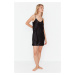 Trendyol Weave Black Satin Nightgown with Lace Detail