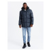 Ombre Men's long puffer jacket with snap pockets - navy blue