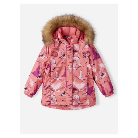 Růžová holčičí vzorovaná zimní bunda s odepínací kapucí s kožíškem Reima Kiela