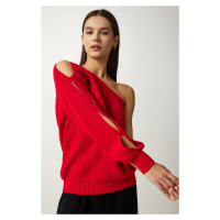 Happiness İstanbul Women's Red Window Detailed Single Sleeve Knitwear Sweater