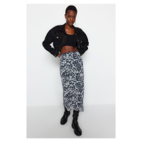 Trendyol Black Waist Detail Printed Flexible Tulle Maxi Knitted Skirt