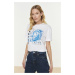 Trendyol White Scorpio Printed Loose Knitted T-Shirt