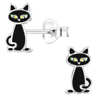 Klenoty Amber Stříbrné náušnice kočka černá