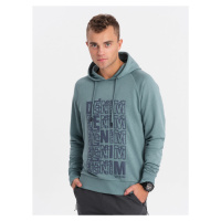 Ombre Men's non-stretch kangaroo sweatshirt with hood and print - turquoise