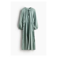 H & M - Šaty z dvojitě tkané bavlny's vázačkou - zelená