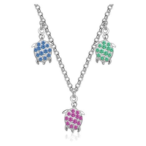 Stříbrný náhrdelník 925 - tři želvy, barevné kamínky, pérový kroužek Šperky eshop