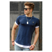 Madmext Navy Blue Men's T-Shirt with Torn Detail 4489