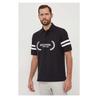 Bavlněné polo tričko Tommy Hilfiger černá barva, s aplikací, MW0MW33588