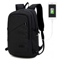 KONO unisex batoh s USB portem - černý - 20L