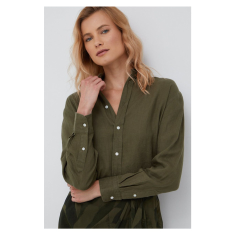 Plátěná košile Polo Ralph Lauren dámská, zelená barva, regular, s klasickým límcem