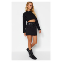 Trendyol Black Belted Mini Woven Skirt with Pocket Detail