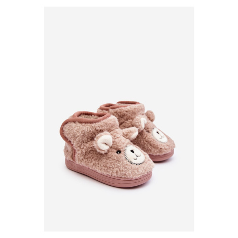 Dětské zateplené pantofle s medvídkem, růžová Eberra Kesi