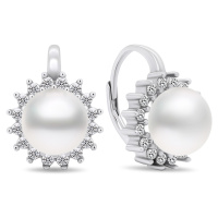 Brilio Silver Úchvatné stříbrné náušnice s perlami a zirkony EA418W