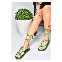 Fox Shoes Green Women's Sandals with Lace-up Detail