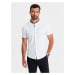 Men's knitted shirt with short sleeves and collared collar - white V1 OM-SHSS-0101