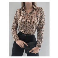 armonika Women's Mink Stripe Pattern Long Sleeve Shirt