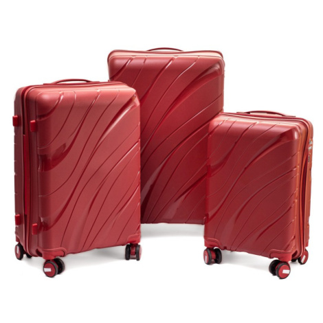 Rogal Červená sada 3 luxusních skořepinových kufrů "Tide" - M (35l), L (65l), XL (100l)