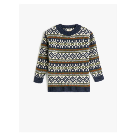 Koton Sweater Knit Round Neck Long Sleeve Ethnic Patterned