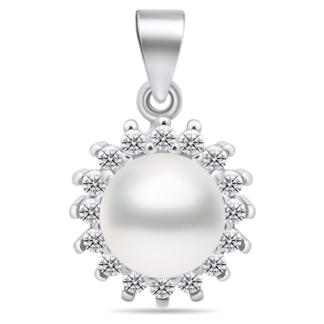 Brilio Silver Elegantní perlový přívěsek s čirými zirkony PT108W
