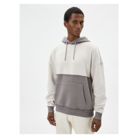 Koton Oversize Hooded Sweatshirt Stitch Detail Kangaroo Pocket Color Block