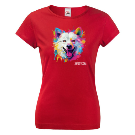 Dámské tričko s potiskem plemene  Americký eskimácky pes s volitelným jménem BezvaTriko