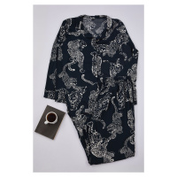 Trendyol Curve Anthracite Shirt Collar Tiger Patterned Woven Pajama Set