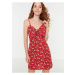 Červené dámské květované krátké šaty na ramínka Trendyol