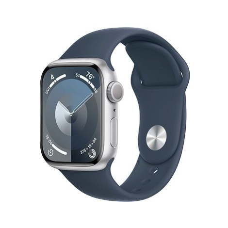 Apple Watch Series 9 41mm Stříbrný hliník s bouřkově modrým sportovním řemínkem -M/L