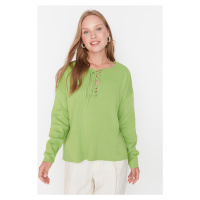 Trendyol zelený límec Detailní oversized pletený svetr