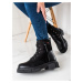 Módní dámské  kotníčkové boty černé na plochém podpatku