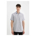 DEFACTO Slim Fit Polo Neck Linen Look Short Sleeve Shirt