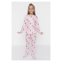 Trendyol Pink Printed Girls' Knitted Family Combine Pajamas Set