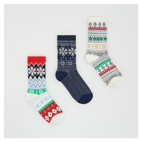 Reserved - Sada 3 párů ponožek s vánočním vzorem - Tmavomodrá
